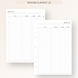 Puede incluir: Dos p&aacute;ginas de lista de libros imprimibles en blanco con columnas para el t&iacute;tulo, el autor, el g&eacute;nero y las notas. Las p&aacute;ginas est&aacute;n dise&ntilde;adas para una agenda con encuadernaci&oacute;n en disco.