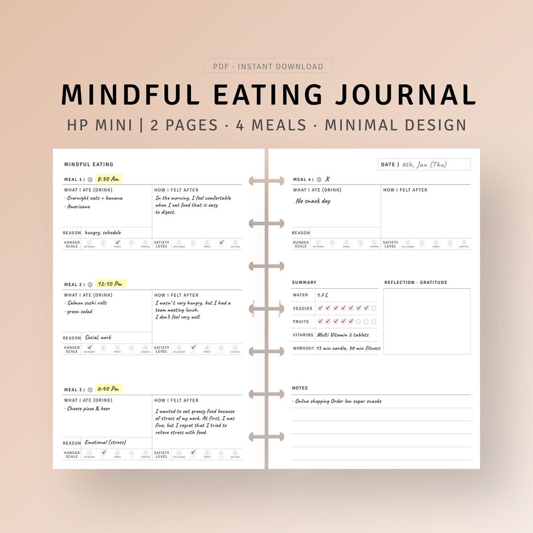 Mindful Eating Food Journal Printable Happy Planner Mini, Food ...