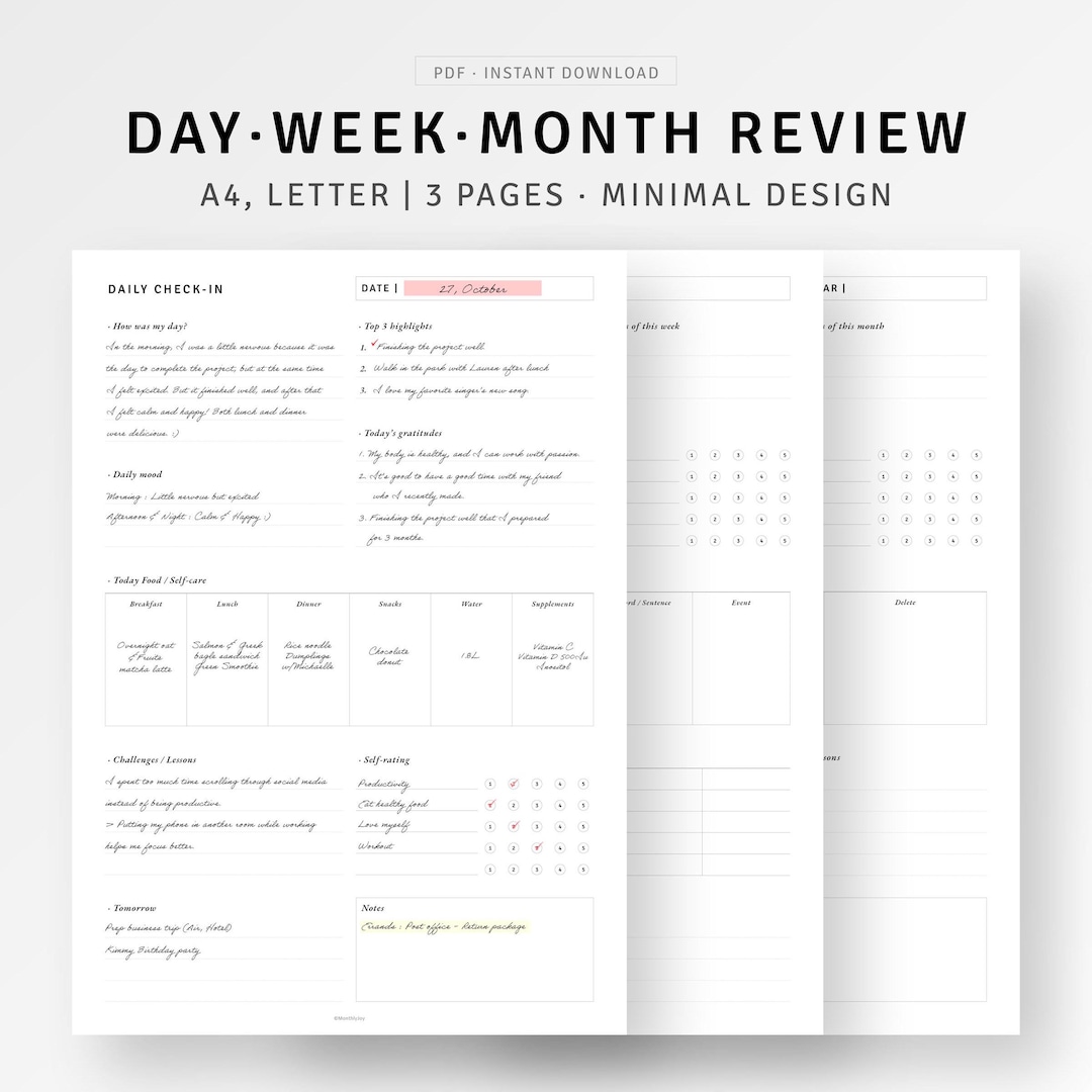 Free Weekley Review.pdf Daily Reflection Weekly Review A4, Letter Binder Printable Monthly ...