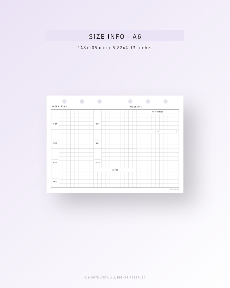 A6 Inserts Weekly Planner Printable Weekly Agenda Template - Etsy