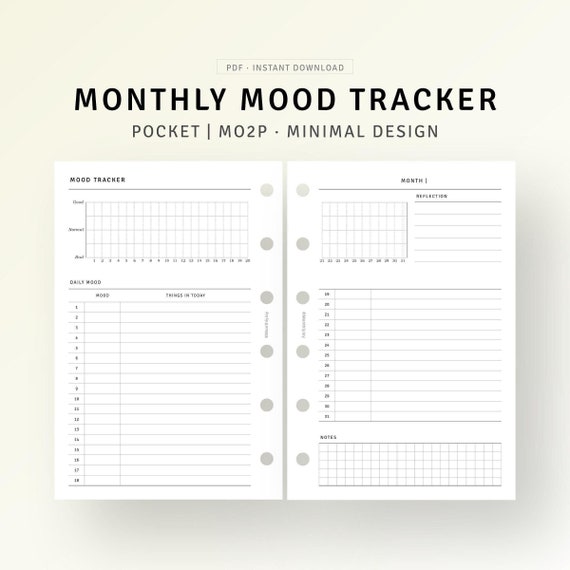 Daily Mood Tracker Printable Pocket Planner Inserts, Emotion Tracker, Wellness Mood Journal, Anxiety Tracker Template PDF, Instant Download