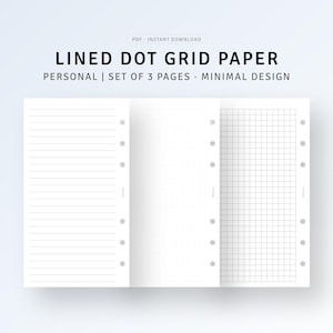 Persönliche gefütterte Gitter-Punkte druckbare Einsätze, minimalistisches Notizpapier, Journal- und Planerseiten, wiederverwendbare Vorlagennachfüllung, digitaler Download PDF