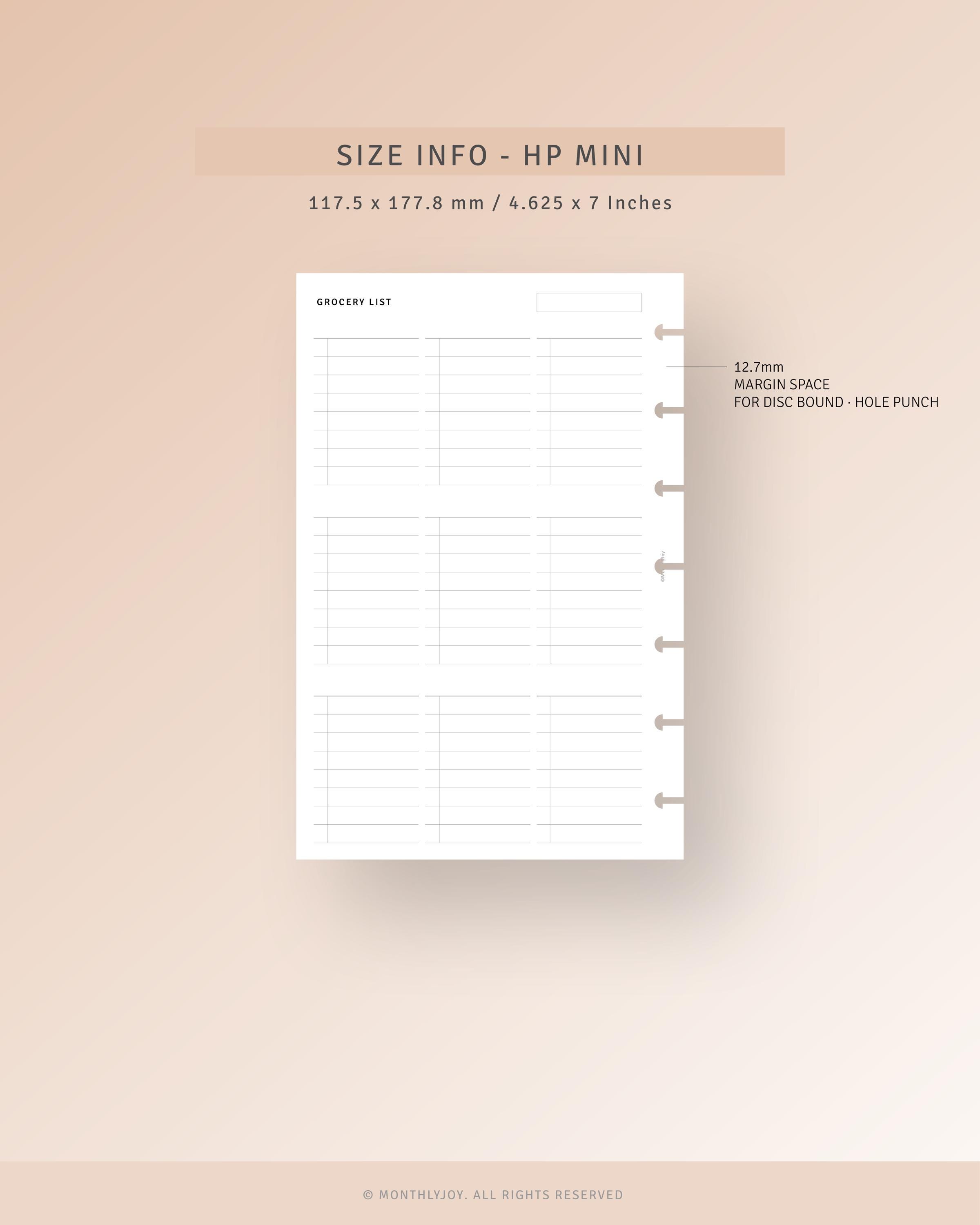 Meal Planner With Grocery List Printable HP Mini Inserts, Weekly Food ...