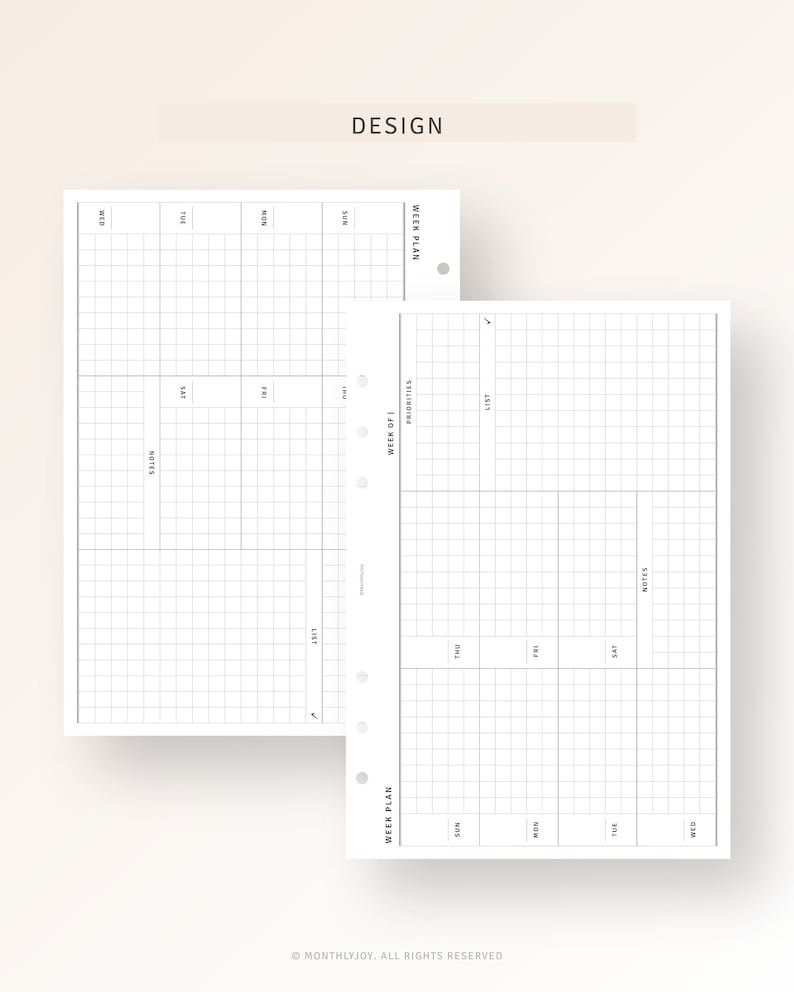 A5 Size Week on One Page Printable Weekly Planner Pages Pdf - Etsy