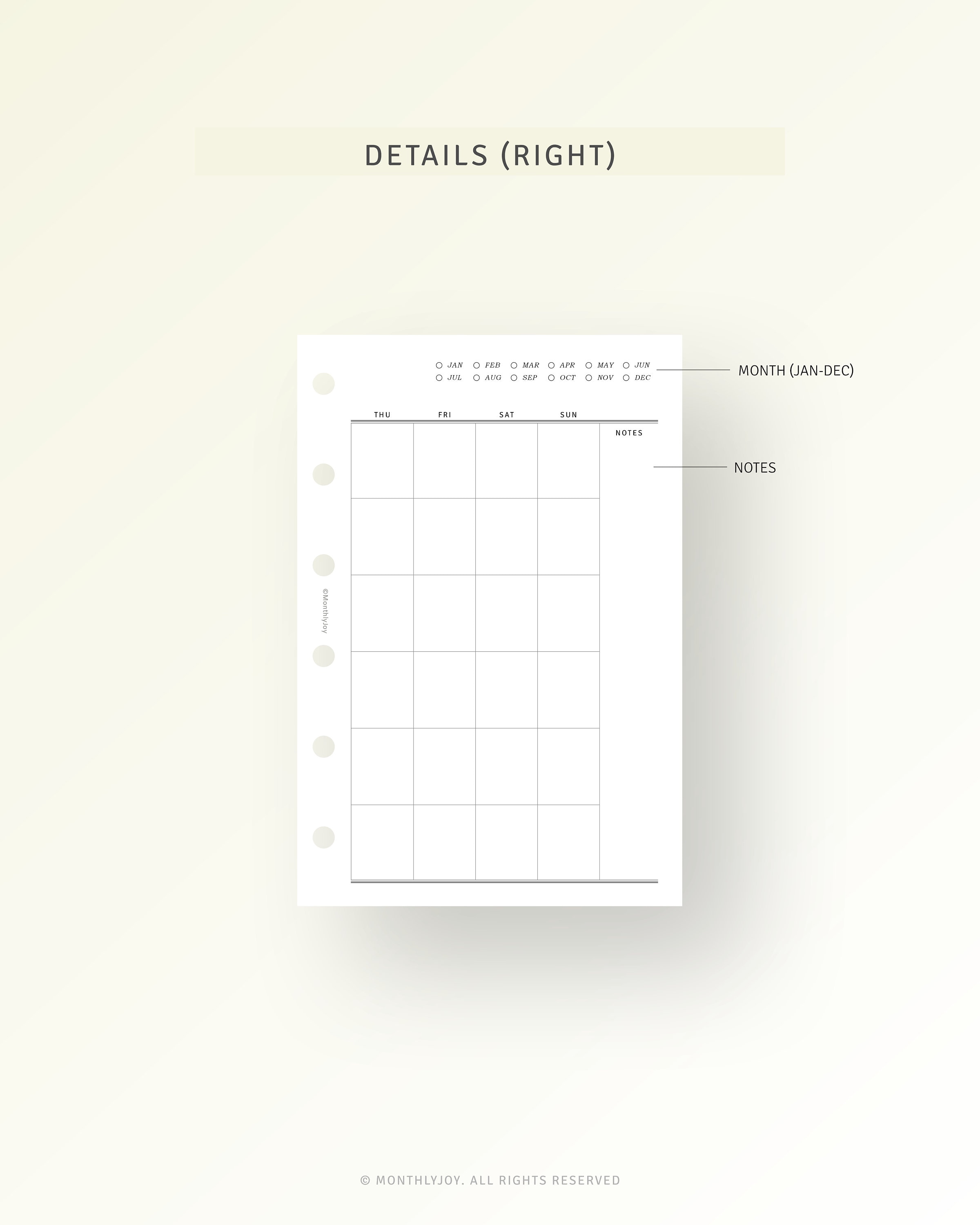 Undated Monthly Planner Printable Pocket Ring Inserts, Simple Calendar ...