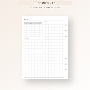 A5 Inserts | Week on 4 Pages Printable Weekly Planner With Calendar ...