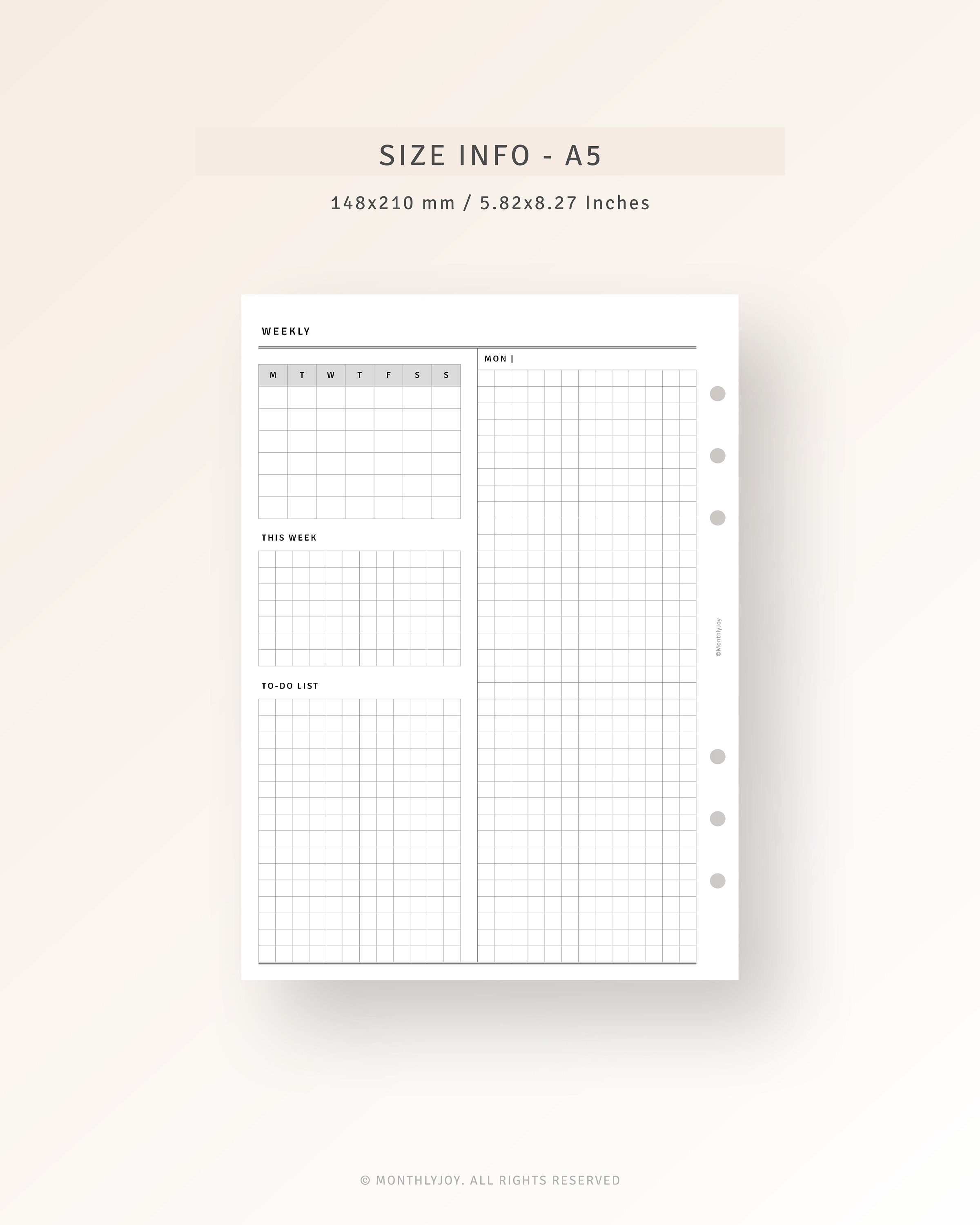 A5 Inserts | Week on 4 Pages Printable Weekly Planner With Calendar ...