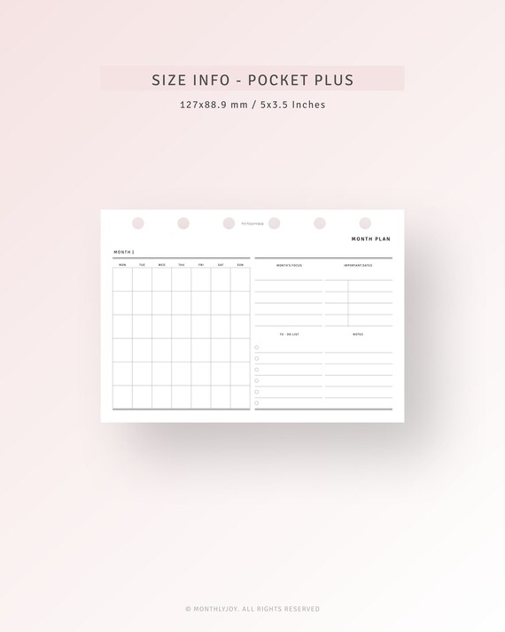 Buy Undated Monthly Planner Pocket Plus Printable, Monthly Calendar, Pocket  XL Inserts, to Do List Printable, Month on One Page, MO1P Inserts Online in  India - Etsy
