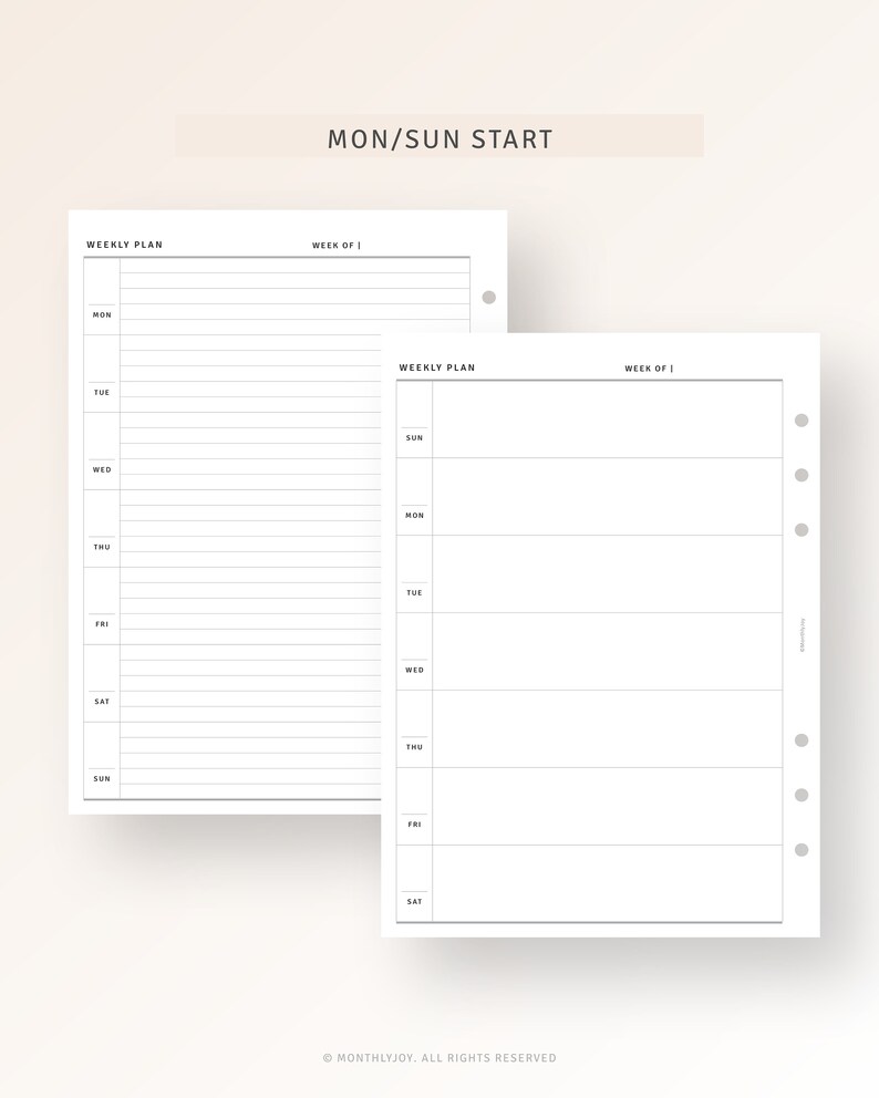 A5 Size Week on One Page Printable Weekly Planner PDF - Etsy