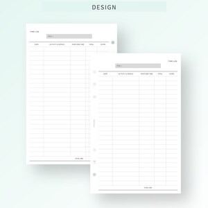 Time Insert Paper Work Time Log Half-letter Inserts Printable, Time Task Tracker, Work ...