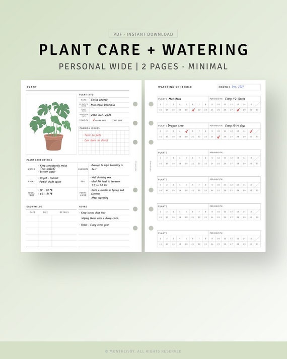 Plant Planner Printable Personal Wide Houseplant Planner - Etsy