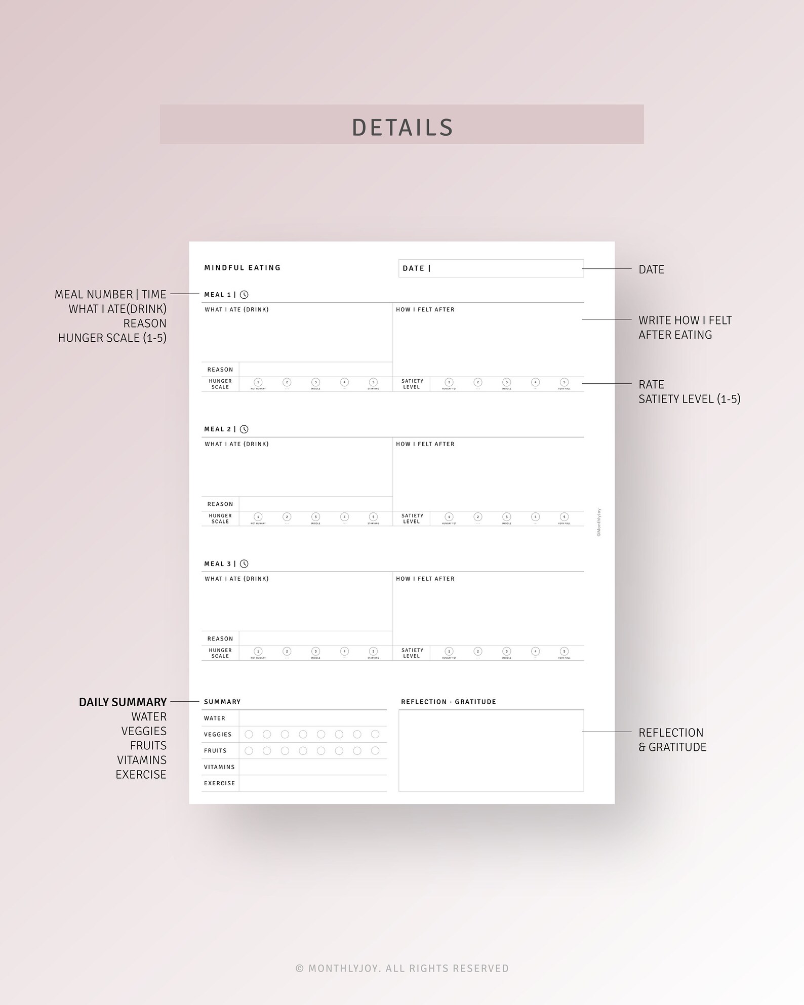 Mindful Eating Journal Printable Intuitive Eating Habit Food ...