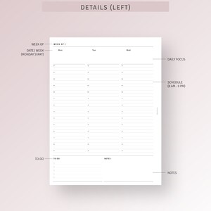 Undated Weekly Planner Printable HP Classic Ring Inserts, Daily Hourly ...