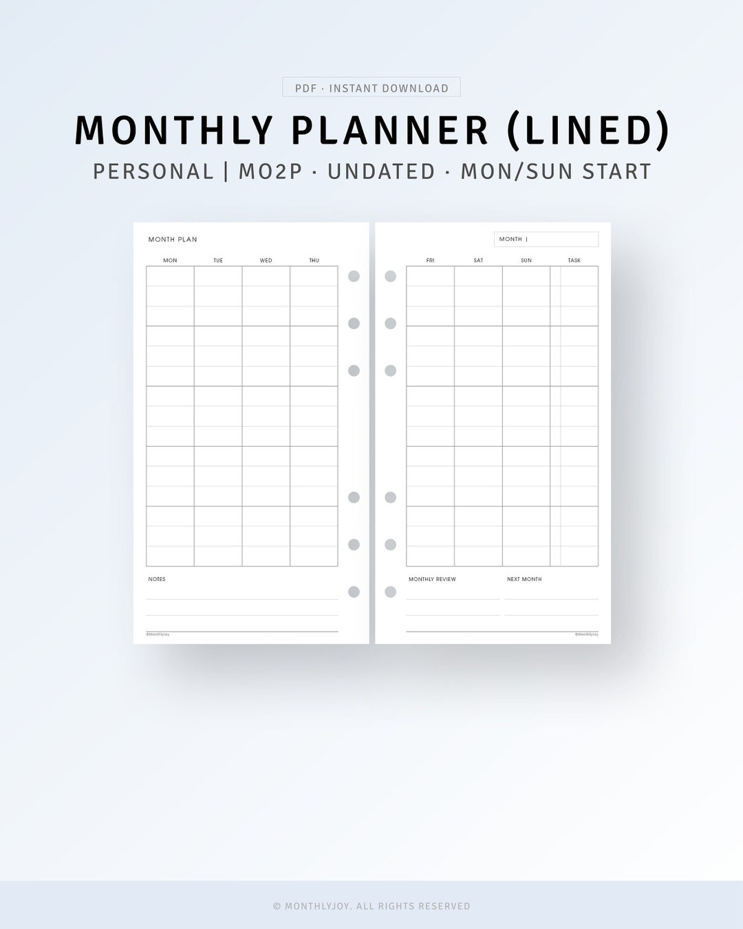 PERSONAL Monthly Planner Printable Template, Blank Calendar Refills ...