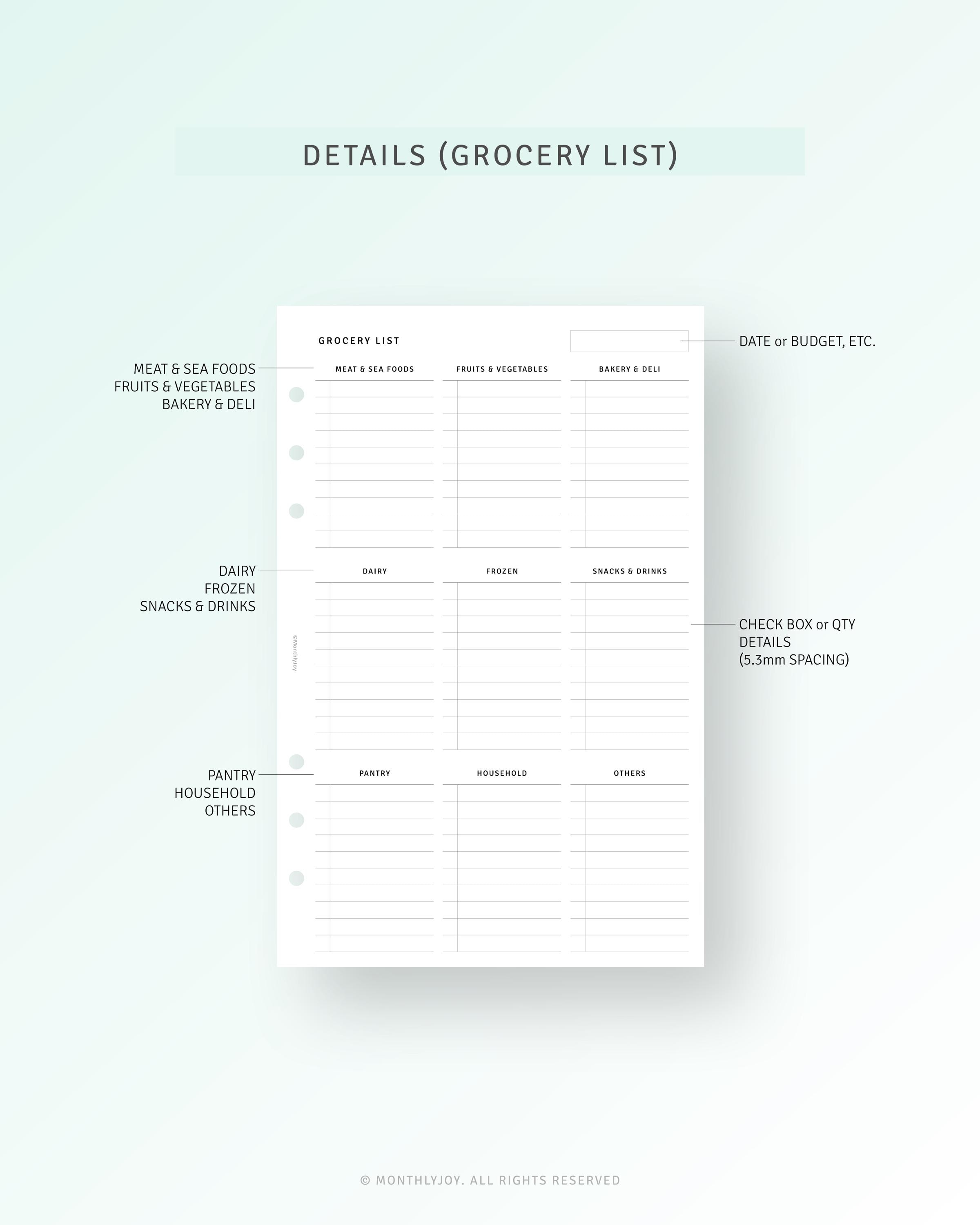 Week Meal Planner Printable Half Letter Inserts, Simple Grocery ...