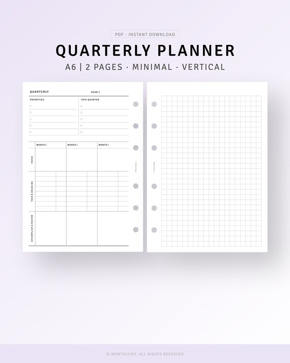 Quarterly Planner Printable Template A6 Inserts 3 Months - Etsy