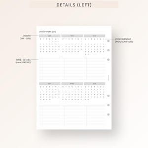 2026 Future Log Printable Insert A5, Year at a Glance Planner Refill ...