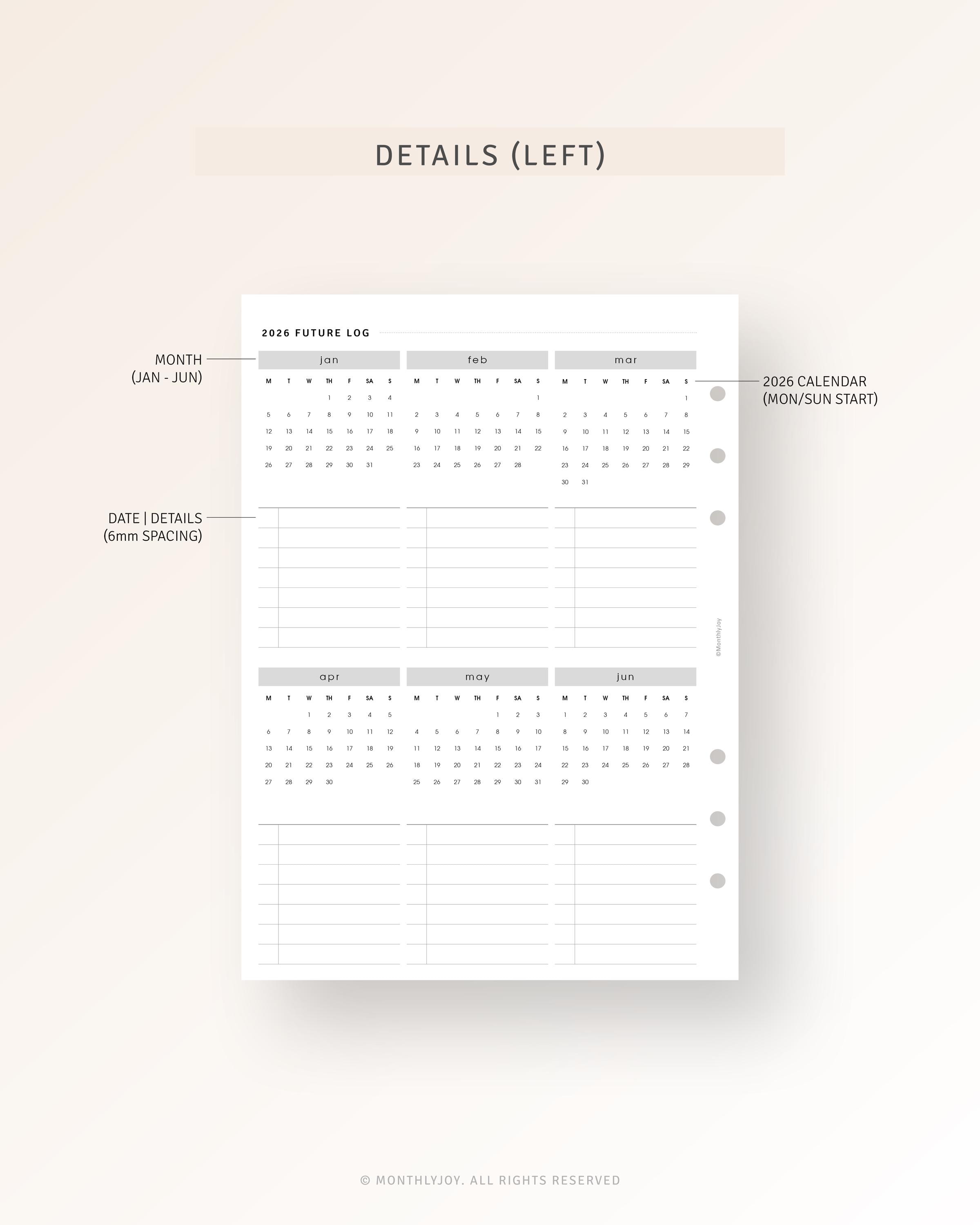 2026 Future Log Printable Insert A5, Year at a Glance Planner Refill ...