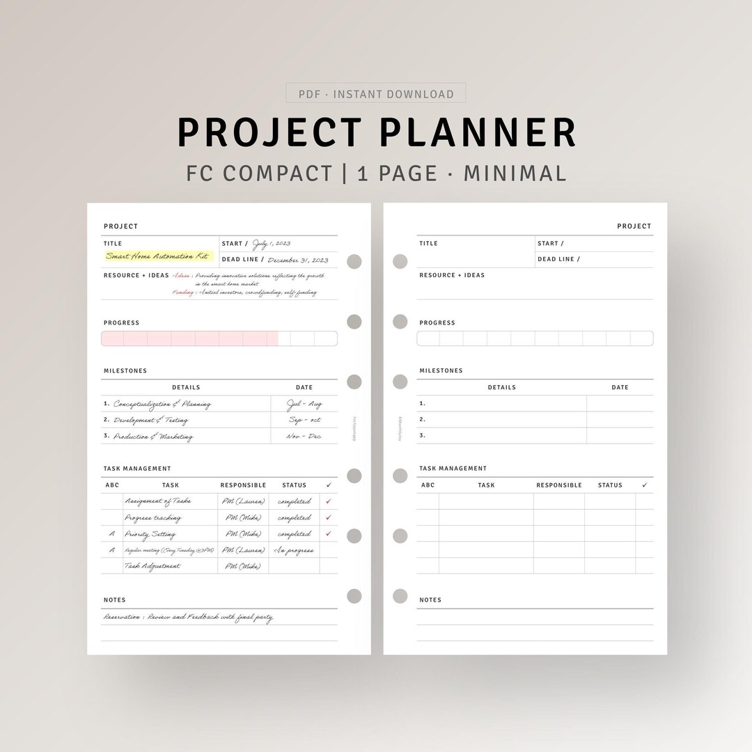 Project Planner Printable Task Management Template, Assignment Tracker ...