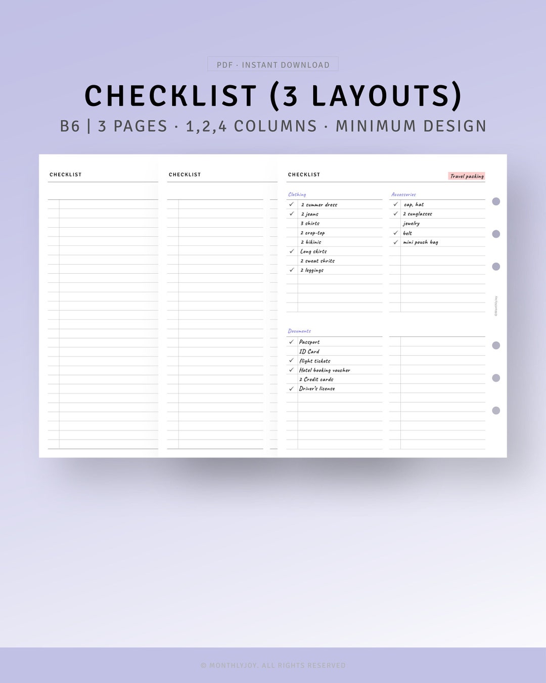 Checklist Template B6 Printable Inserts, Daily Recurring Tasks ...