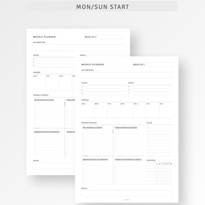 Weekly Planner + Priority Matrix Printable A4/letter Fillable Weekly Overview Sheet ...