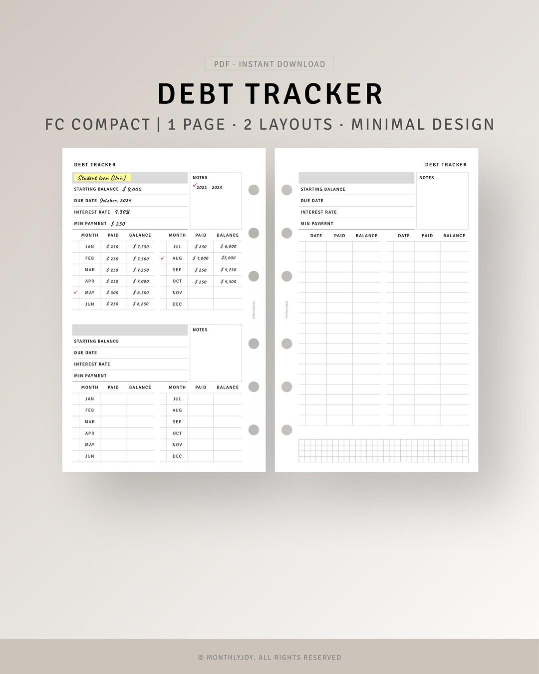 Debt Snowball Tracker Printable FC Compact Inserts, Credit Card Debt ...