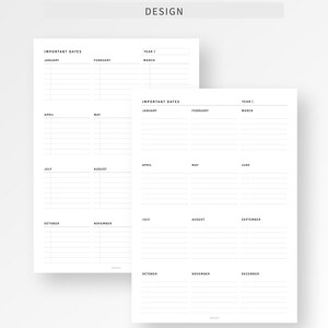 Yearly Important Dates Printable A4/letter Inserts, Fillable Year at A ...