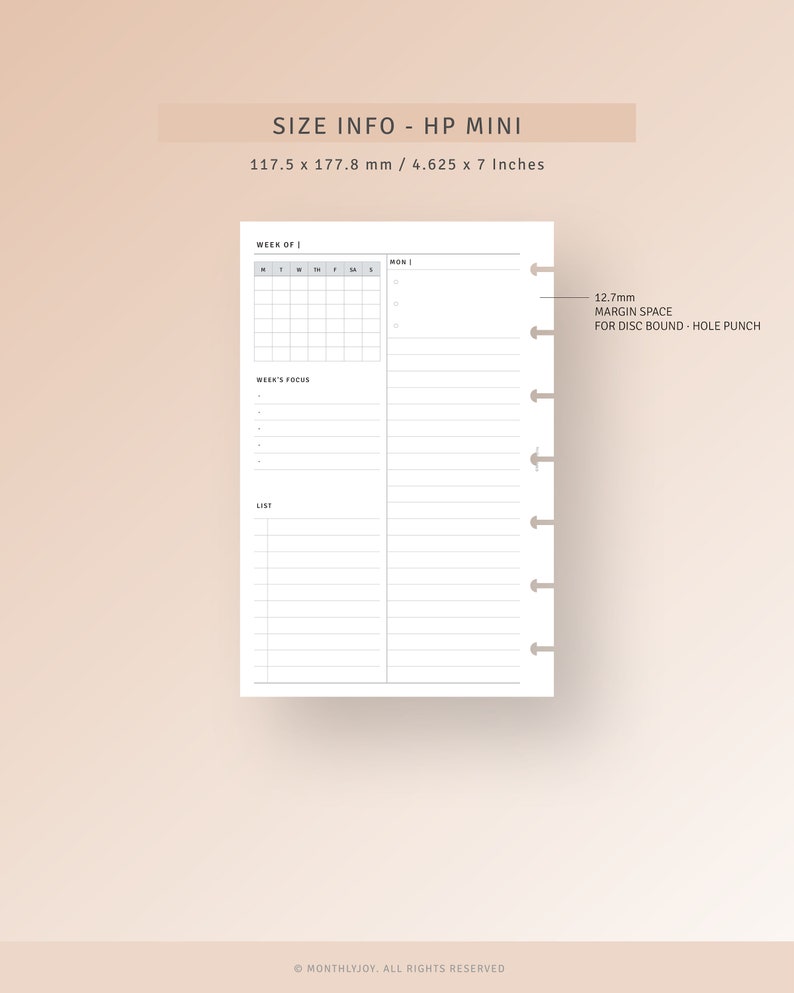 Week on 4 Pages Printable HP Mini Inserts, Undated Weekly Calendar ...