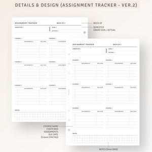 Assignment Tracker Printable A5 Ring Inserts, Student Planner Template ...