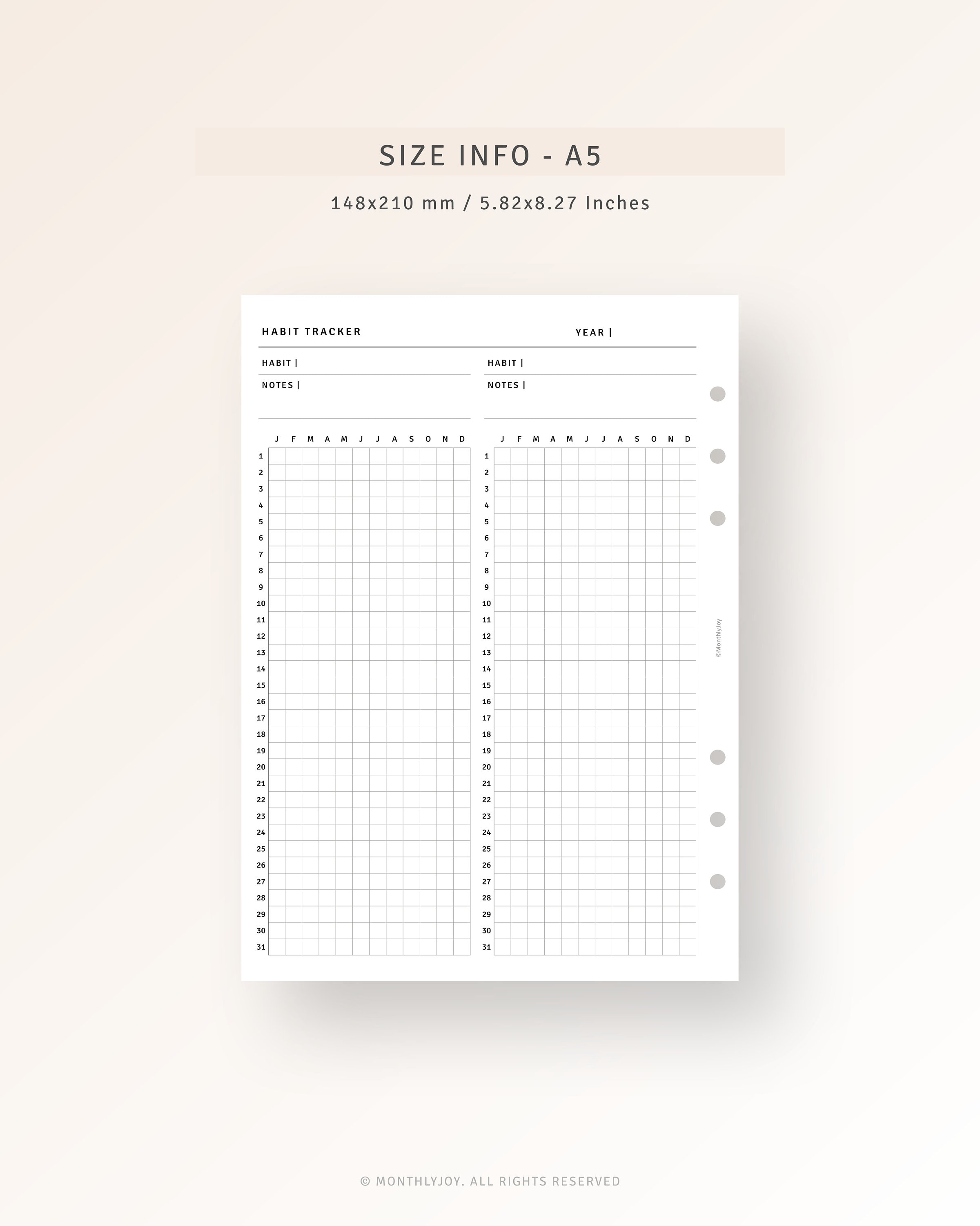 A5 Inserts, Yearly Habit Tracker Printable Daily Routine Tracker ...