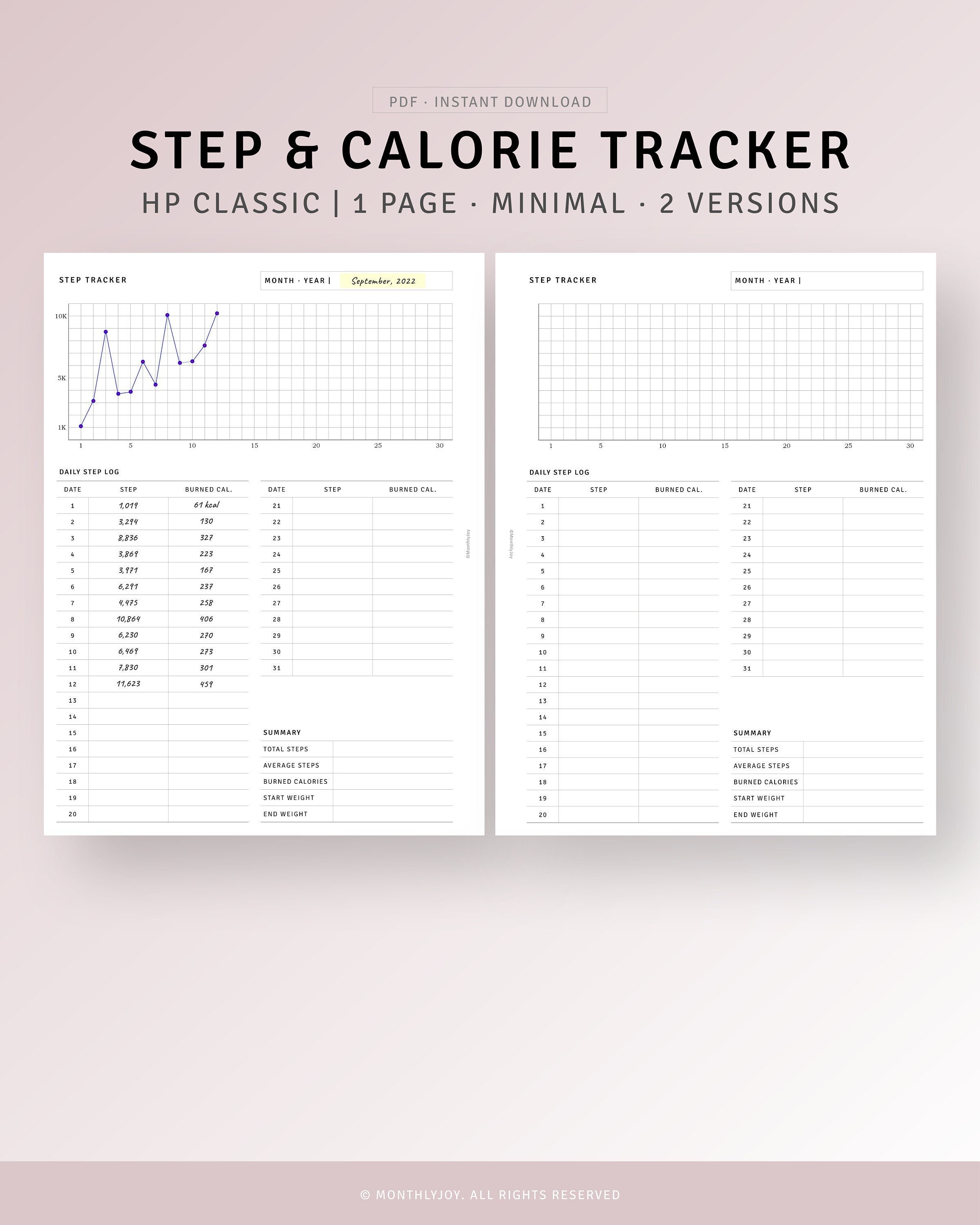 Walking Log Printable HP Classic Size Inserts, Diet Step Tracker ...