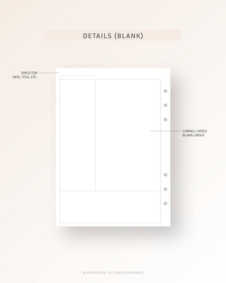Cornell Notes Printable A5 Ring Inserts, Lecture Notes Template, School ...