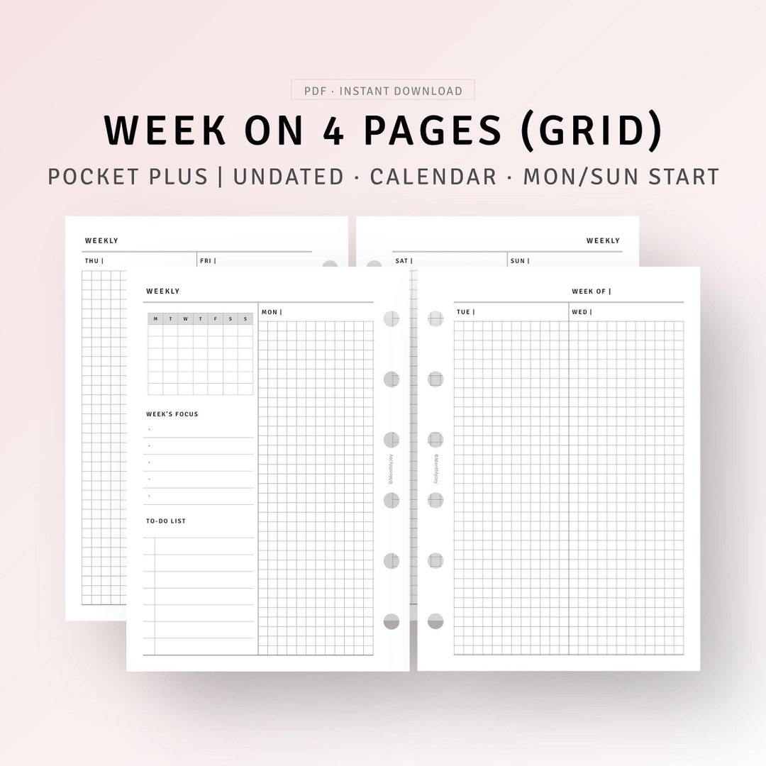 Week on 4 Pages Pocket Plus Ring Printable Undated Weekly Planner With ...