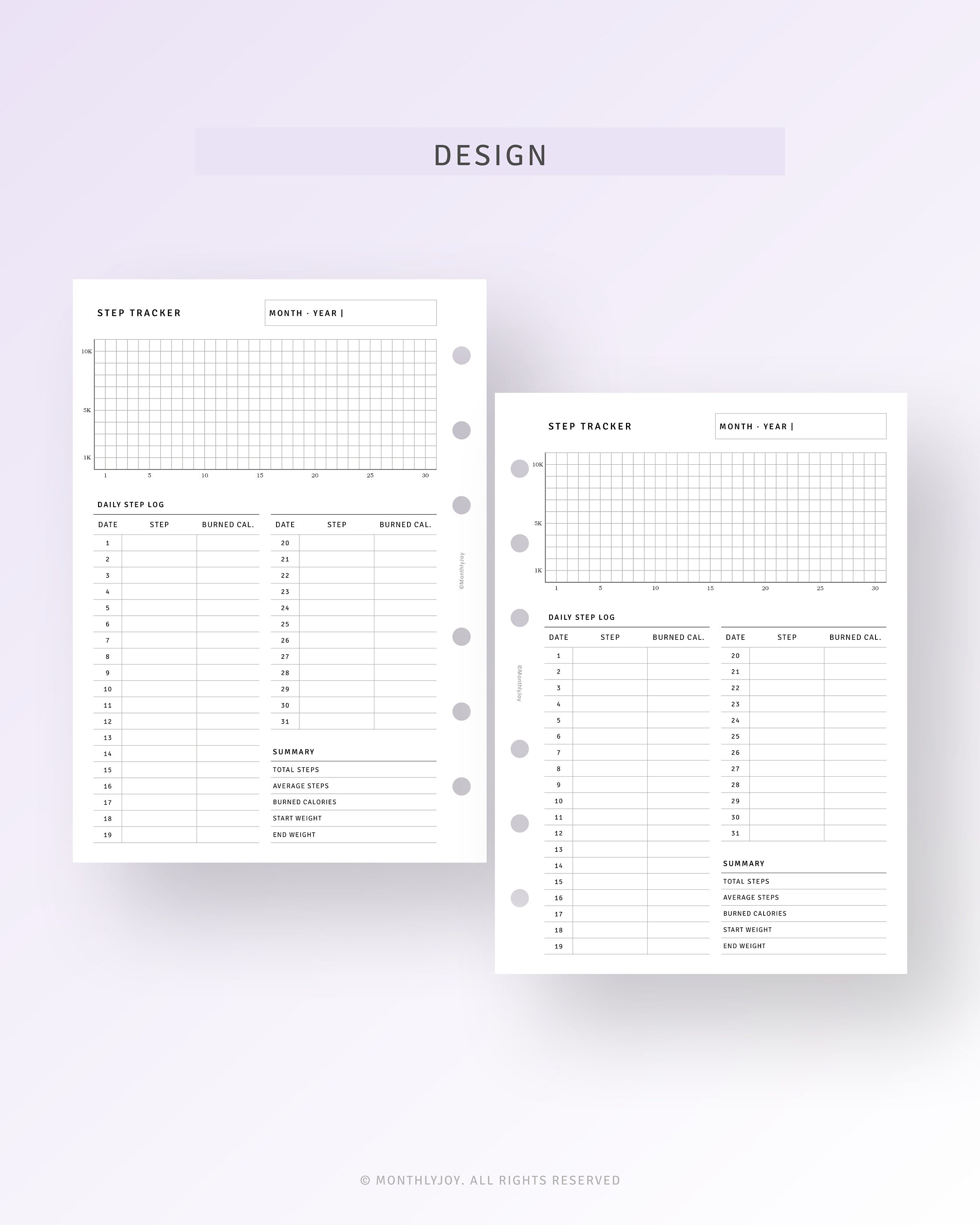 Step Tracker Printable A6 Ring Planner Inserts, Daily Step Count Chart ...