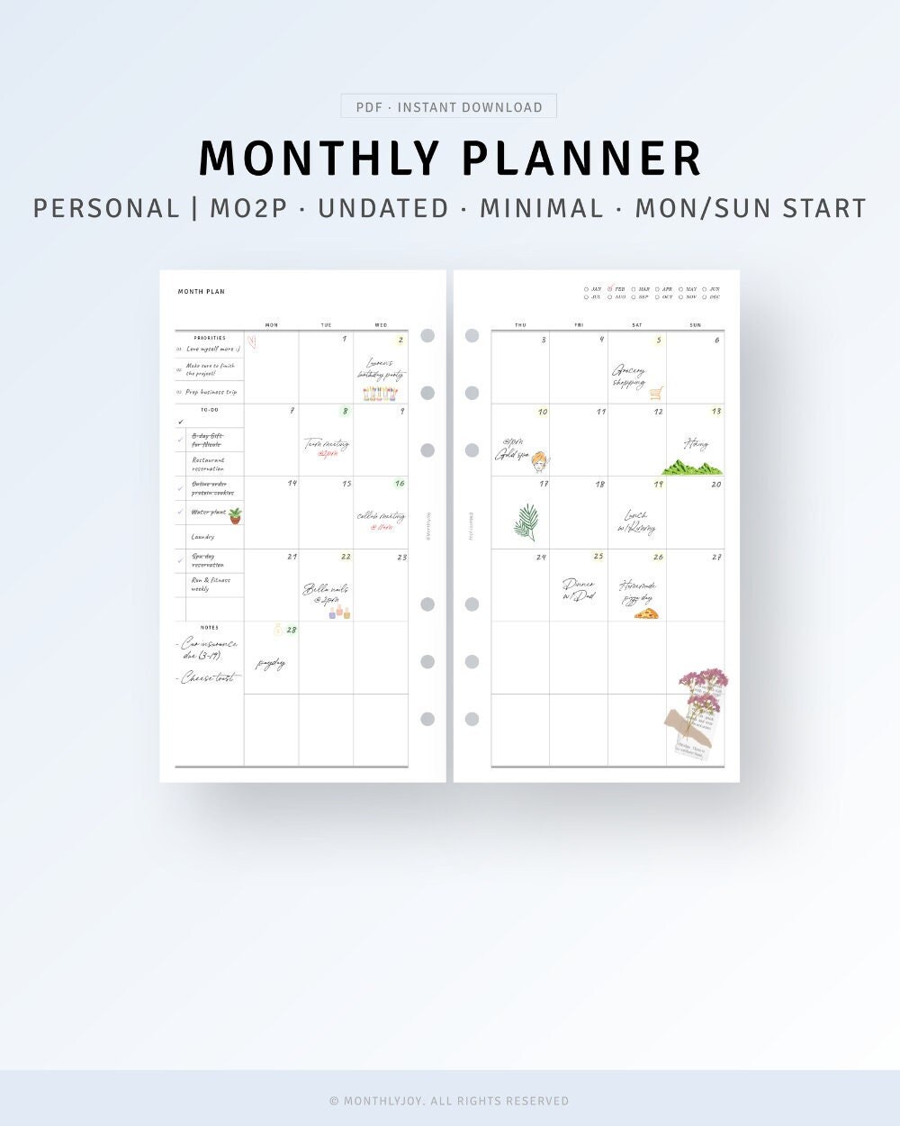 Personal Printable Monthly Planner Pages Template Month on - Etsy