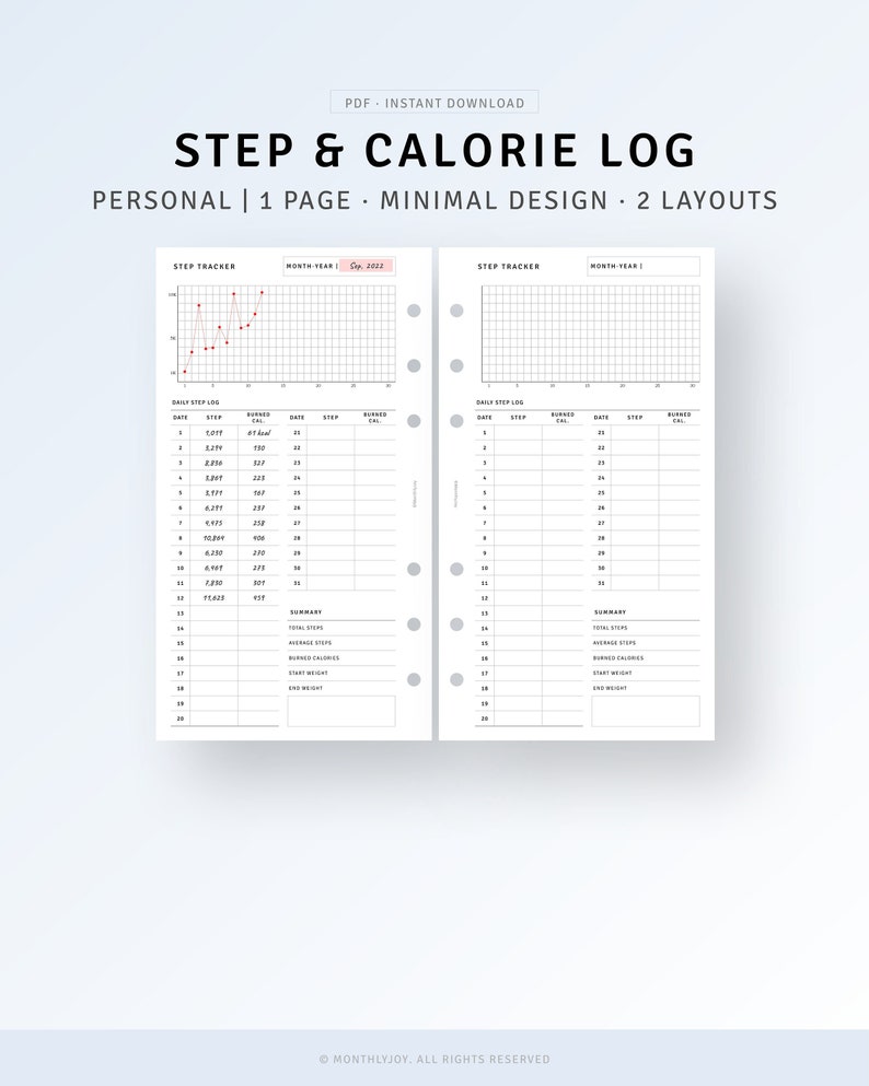 Walking Log Journal Printable Personal Size Inserts Step Log - Etsy