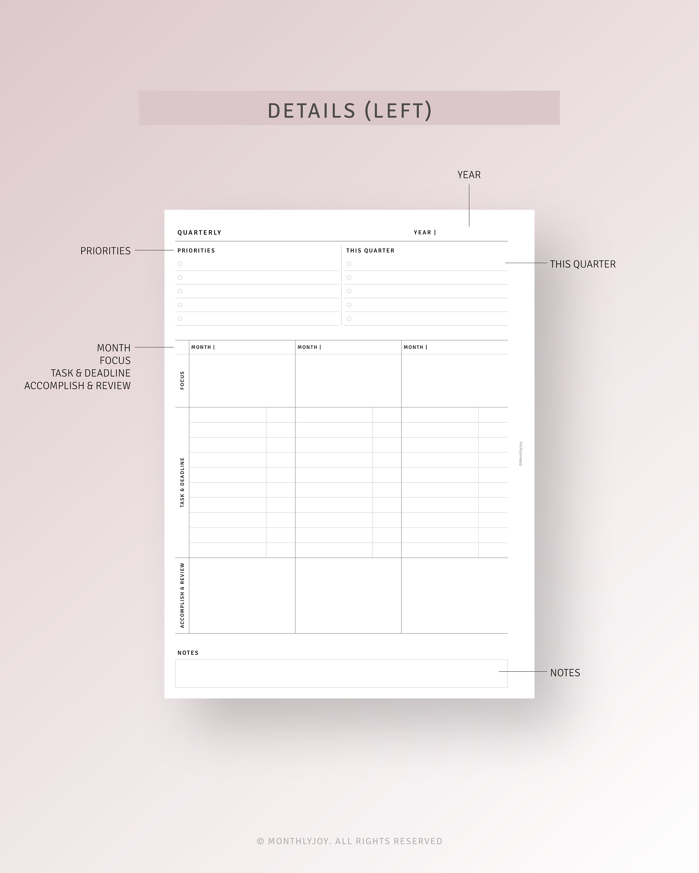 Quarterly Planner HP Classic Ring Inserts Printable Quarterly Goal ...