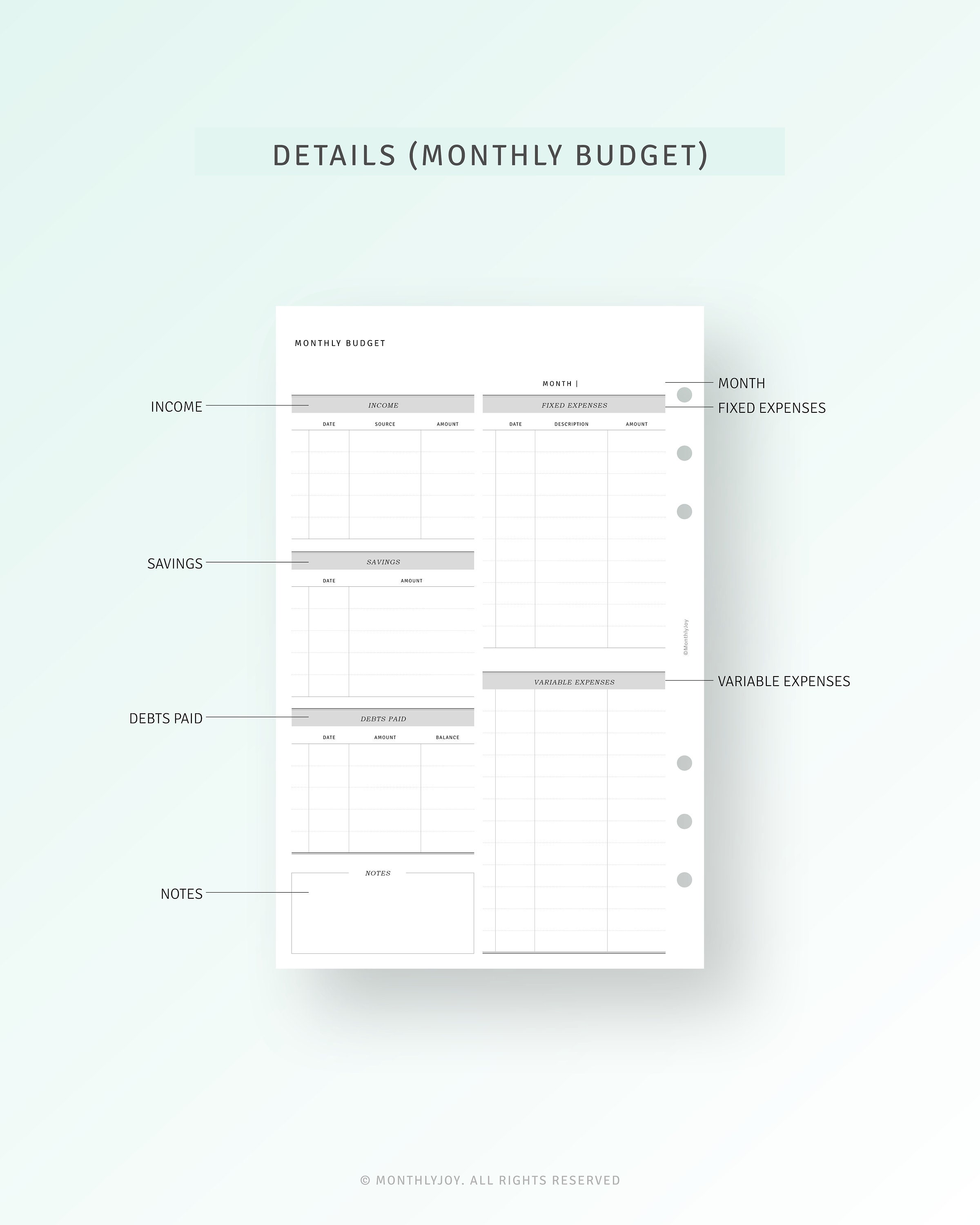 Budget Planner Set Printable Half Letter Inserts, Income Expense ...