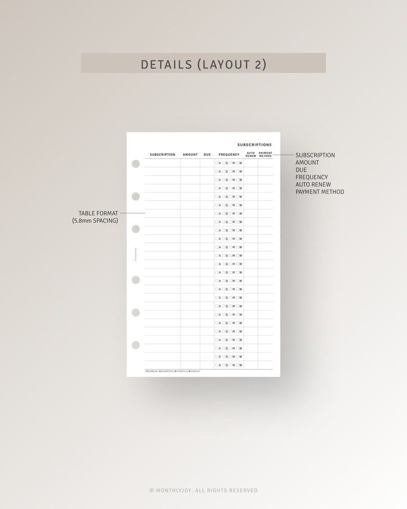 Subscription Tracker With Checklist FC Compact Ring Printable ...
