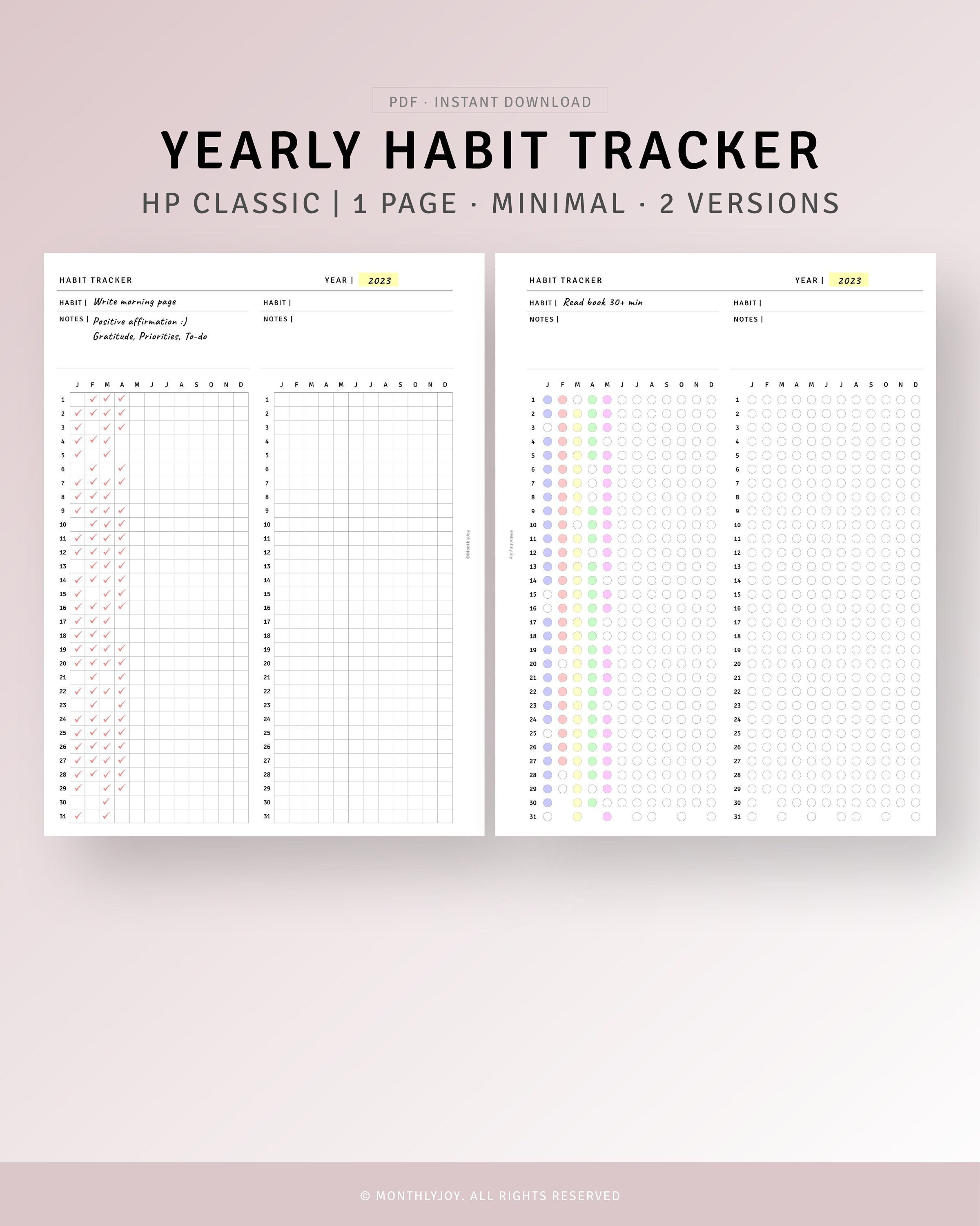 Habit Tracker Printable HP Classic Ring, A Year in Pixel, Daily Routine ...