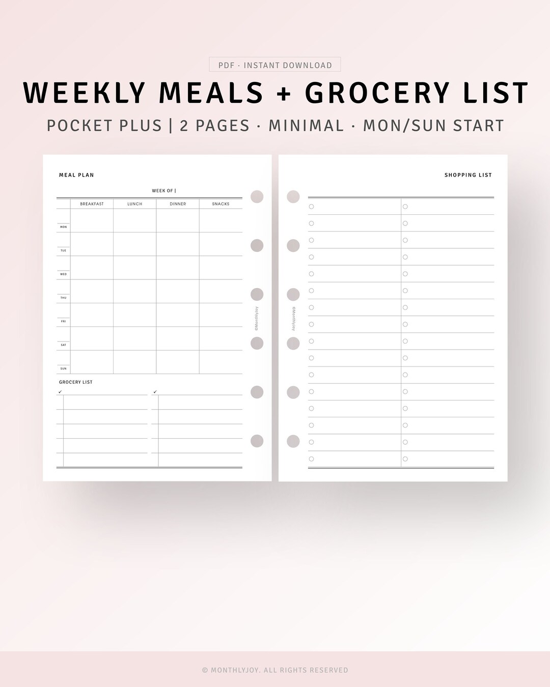 Meal Planner Grocery List Printable Pocket Plus Inserts - Etsy Canada