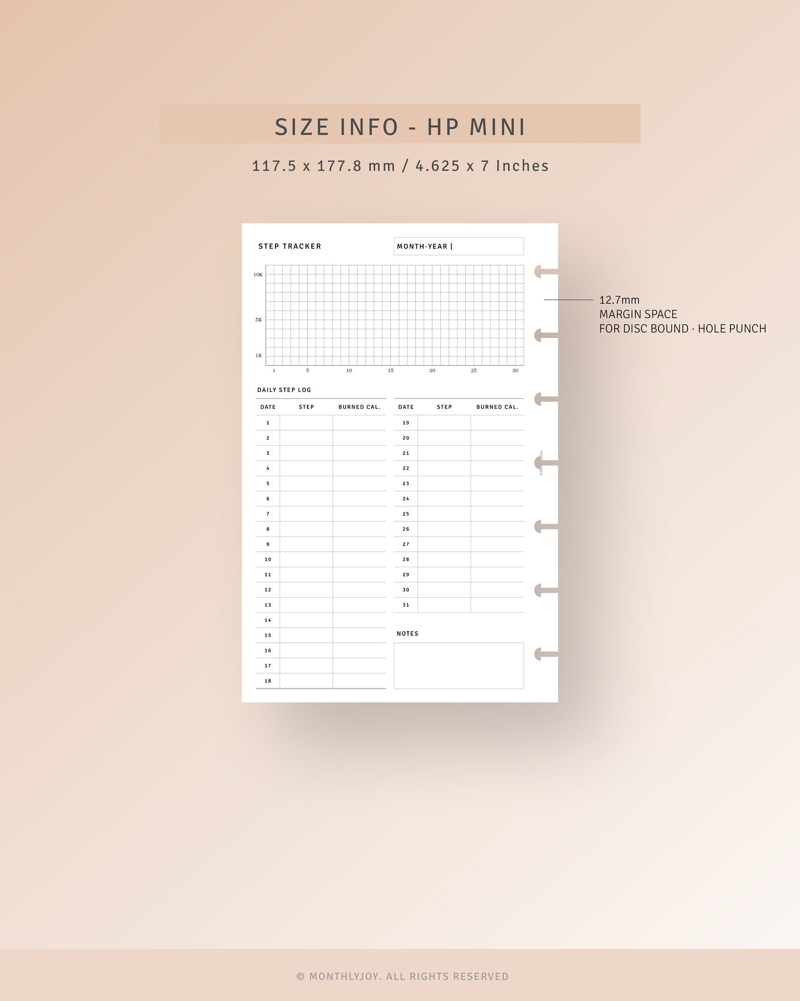 Walking Log Journal Printable HP Mini Inserts, Daily Step Log Tracker ...