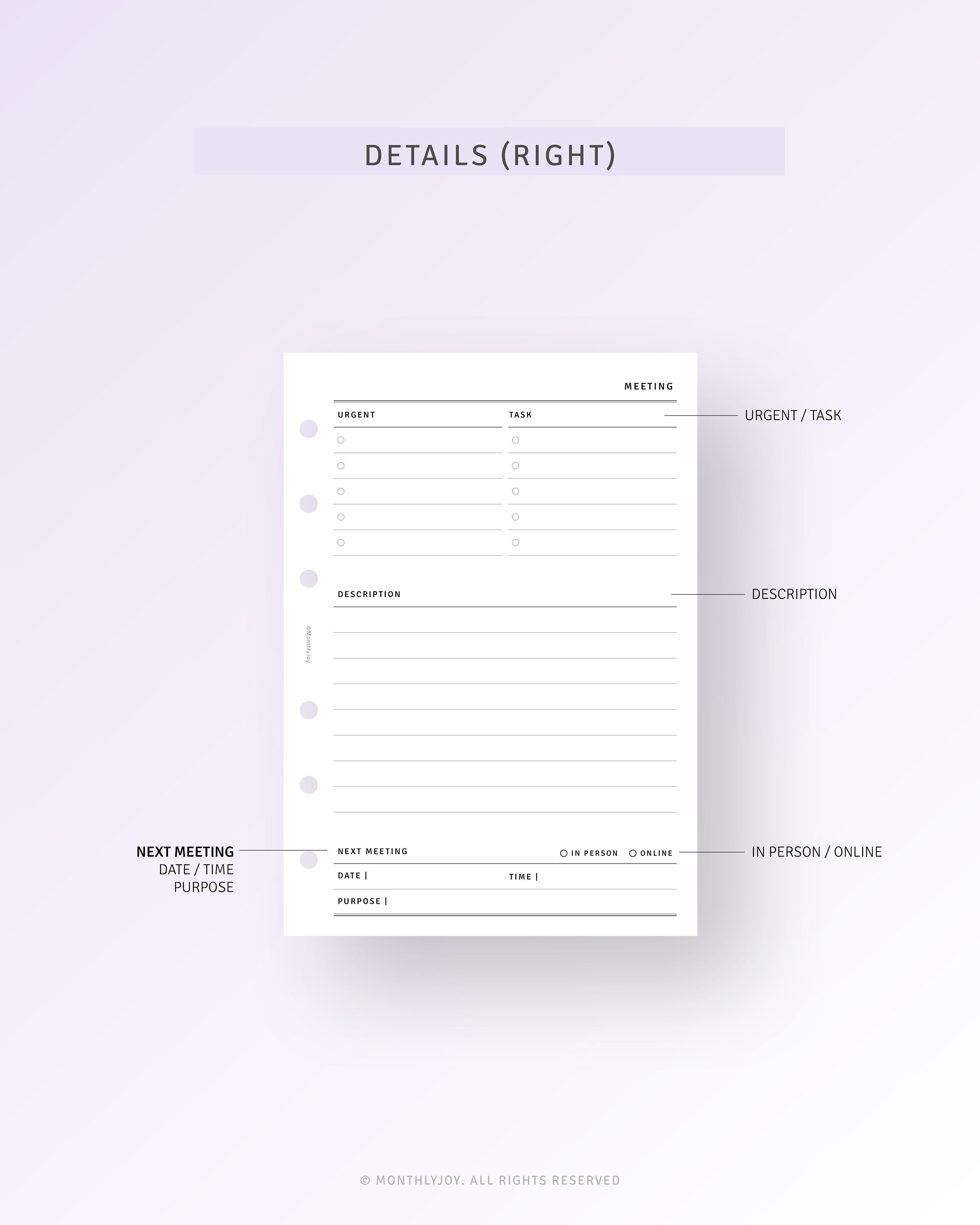 A6 Inserts Meeting Agenda Printable Meeting Notes Template Business Office Planner Minimal Meeting Work Planner Discussion Notes