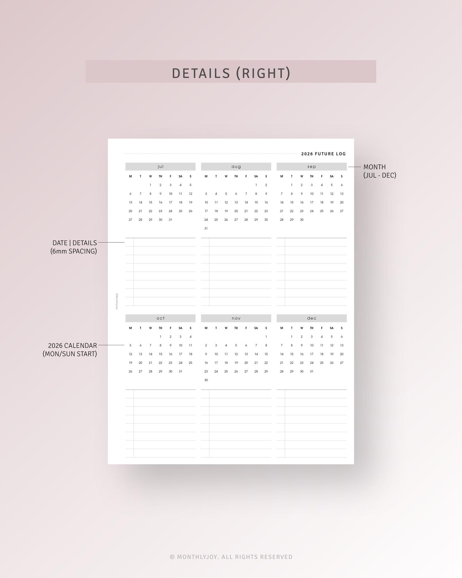 2026 Future Log Printable HP Classic Planner Inserts, Yearly Overview ...