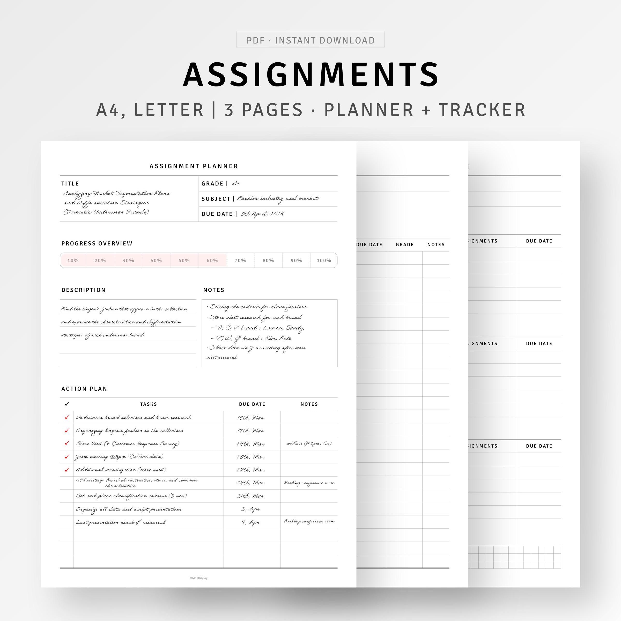 Assignment Planner Printable A4/letter Inserts PDF, Student Homework ...