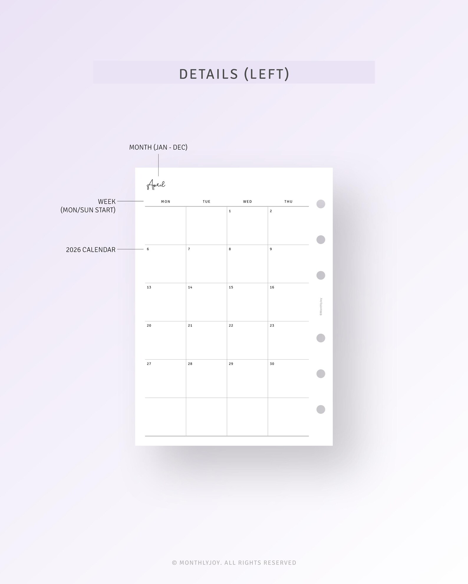 2026 Monthly Planner Printable Dated Calendar A6 Inserts Refills ...
