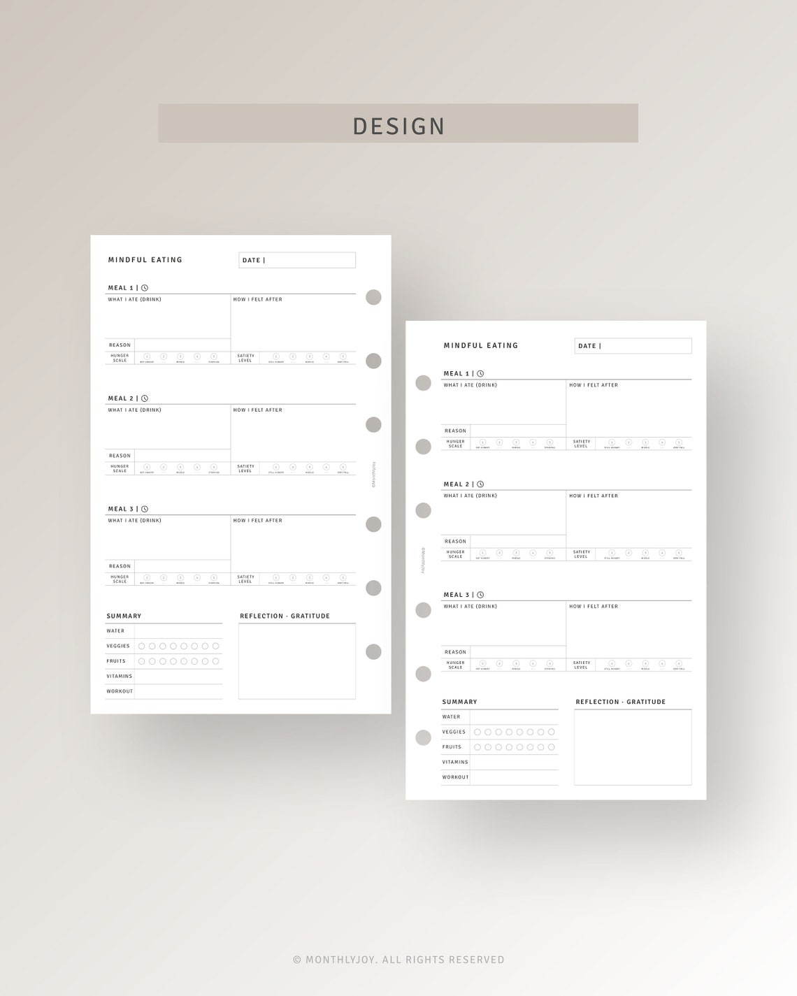 Mindful Eating Food Journal Printable FC Compact Inserts, Daily ...