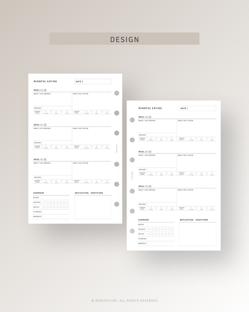 Mindful Eating Food Journal Printable FC Compact Inserts, Daily ...