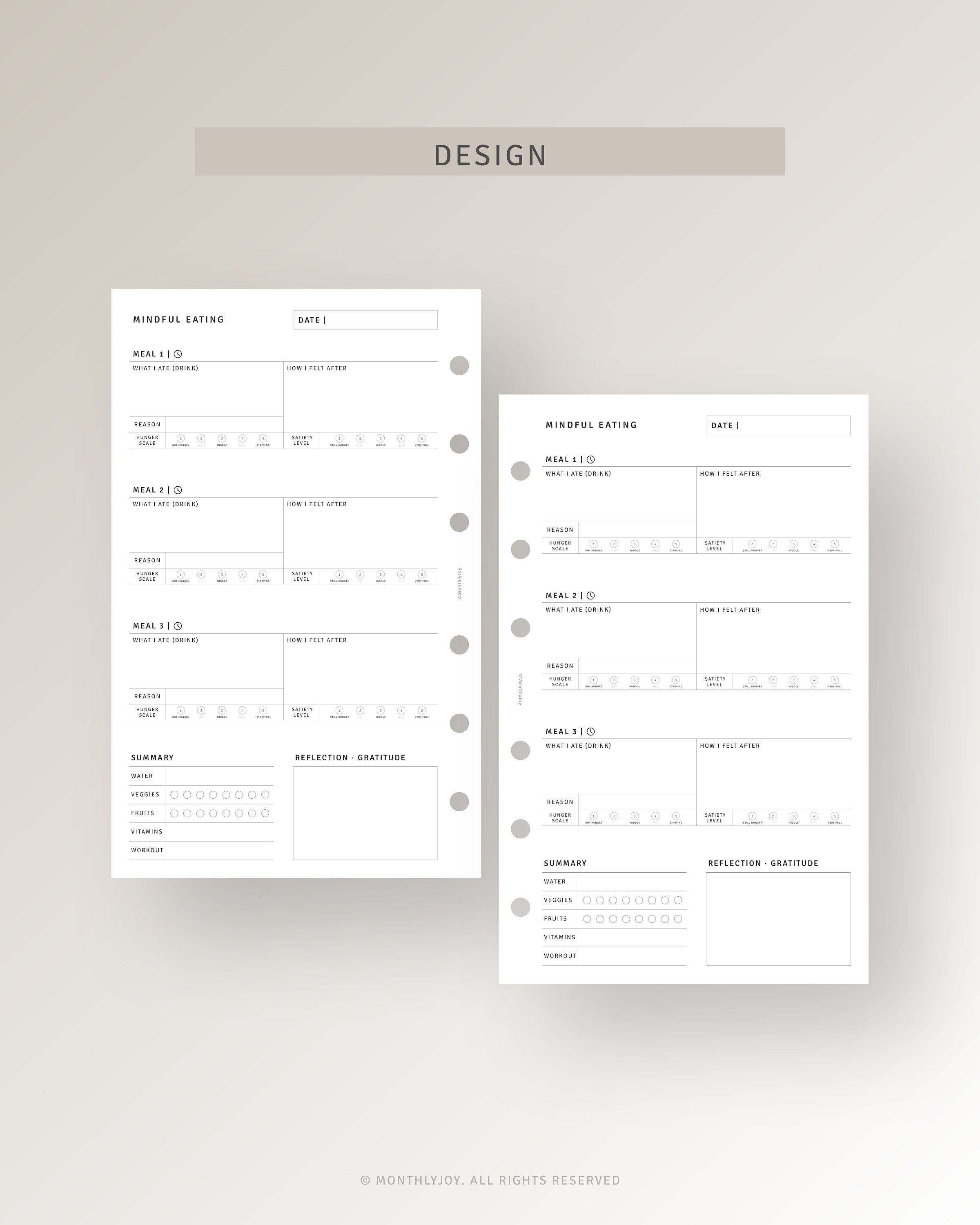 Mindful Eating Food Journal Printable FC Compact Inserts, Daily ...