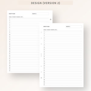 Pu&ograve; includere: Due pagine di diario di gratitudine stampabili vuote con sfondo bianco e testo nero. Le pagine sono divise in due sezioni, una per il mese e l'altra per un elenco di cose per cui essere grati. Il testo sulla pagina dice "Gratitudine" e "Oggi, sono pi&ugrave; grato per..."
